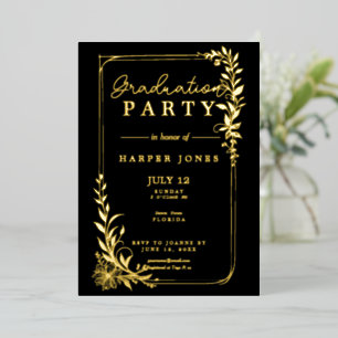 Invitation En Aluminium Gold floral élégant Graduation Class de 2025