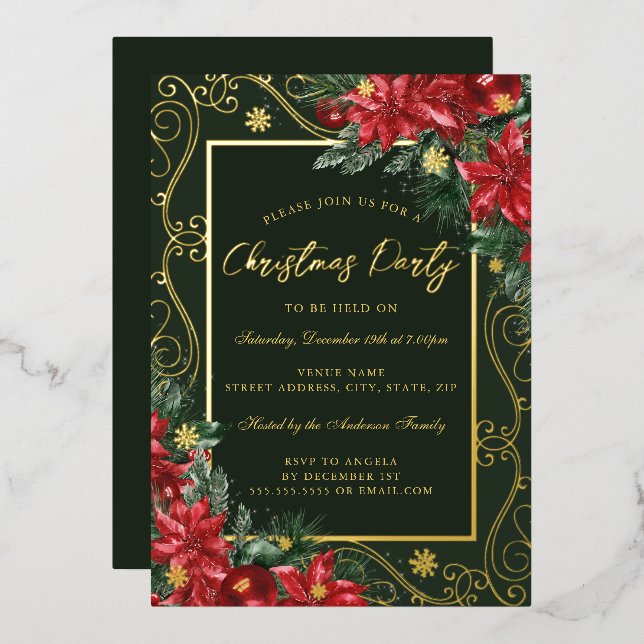 Invitation En Aluminium Gold Floral Festif Frame de Noël (Recto/Verso)