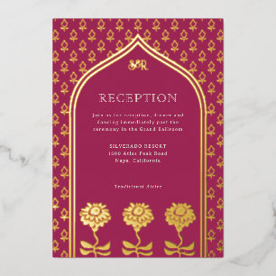 Invitation En Aluminium Gold Floral Marigold Réception de mariage indien