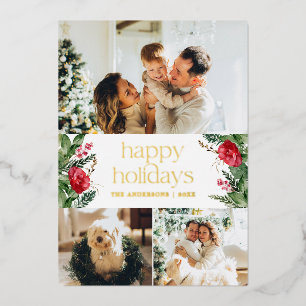 Invitation En Aluminium Gold Foil 3 Photo Elégant hiver verdure vacances