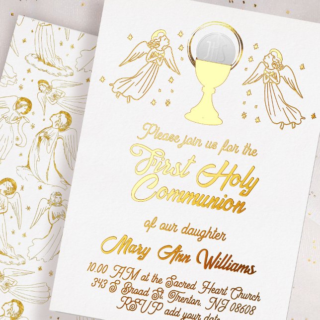 Invitation En Aluminium  gold foil angels catholic Host First Communion (Créateur téléchargé)