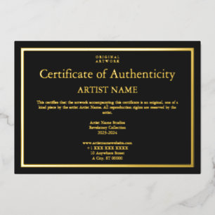 Invitation En Aluminium Gold Foil Black Certificat d'authenticité Art