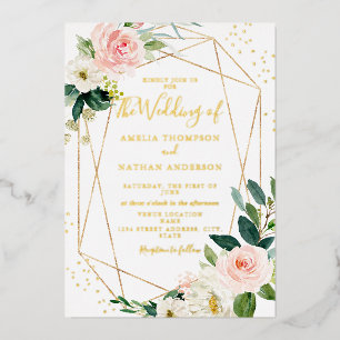 Invitation En Aluminium GOLD FOIL Blush Floral Mariage