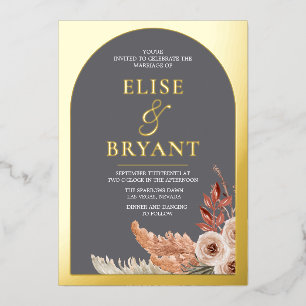 Invitation En Aluminium Gold Foil Boho Floral Mariage moderne