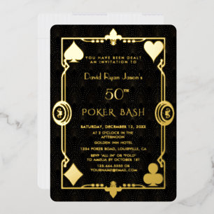 Invitation En Aluminium GOLD FOIL Casino Night Poker Bash Man Anniversaire