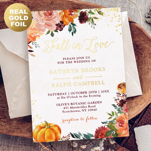 Invitation En Aluminium Gold Foil Chute en amour Automne Floral Mariage (Créateur téléchargé)