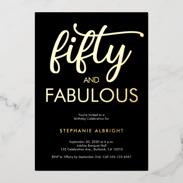 Invitation En Aluminium Gold Foil Fifty and Fabulous 50th Birthday Party (Recto)