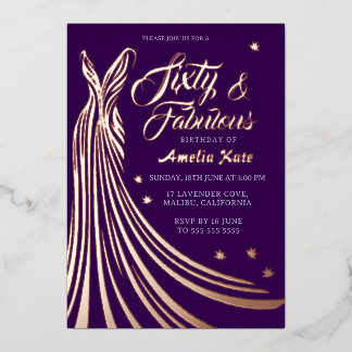 Invitation En Aluminium Gold Foil Gown 60e fête d'anniversaire Real