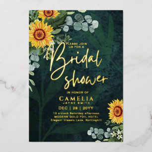Invitation En Aluminium GOLD FOIL Green Sunflowers FÊTE DES MARIÉES QR Cod