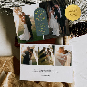 Invitation En Aluminium Gold Foil Joyeux & Marié Mariage Photo Holiday