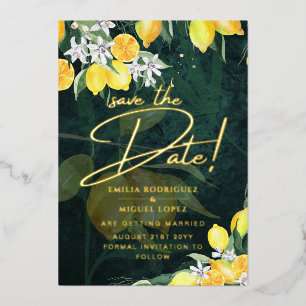 Invitation En Aluminium Gold Foil Lemon Zest Wedding Enregistrer La Date Q