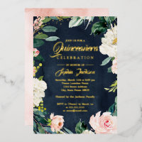 GOLD FOIL Marine Blush Floral Wreath Quinceanera