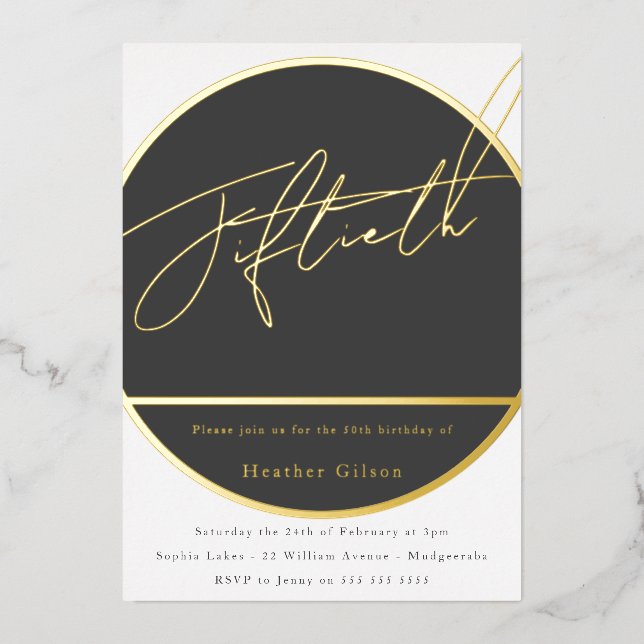 Invitation En Aluminium Gold Foil Moderne Hommes Femmes 50e fête d'anniver (Recto)