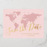 Gold Foil Pink World Map Destination Enregistrer l