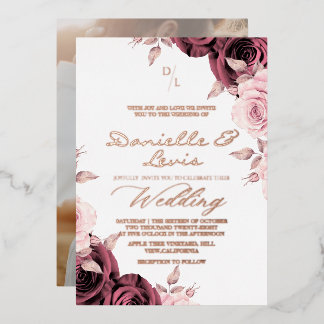 Invitation En Aluminium Gold Foil Rose Pink ⎮ Mauve Wedding Photo