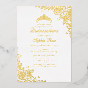 Invitation En Aluminium Gold Foil Rose Quinceanera Anniversaire