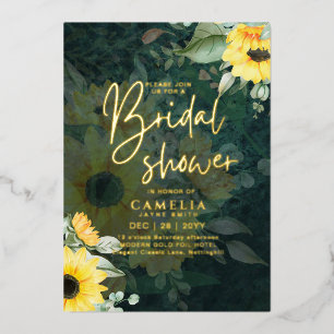 Invitation En Aluminium GOLD FOIL Rustic Sunflower FÊTE DES MARIÉES QR Cod