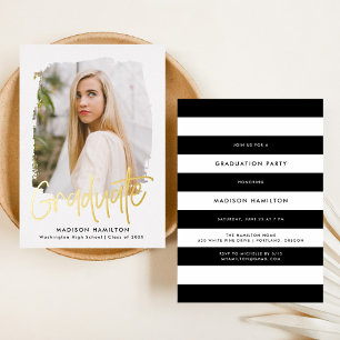 Invitation En Aluminium Gold Foil Script Photo Graduation Party