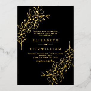 Invitation En Aluminium Gold Foil Simple Cherry Blossoms Black Mariage