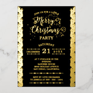 Invitation En Aluminium Gold Foil Sparkings Joyeux Noël Party Black