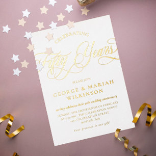 Invitation En Aluminium Gold Foil Tourbillonnant Script 50e anniversaire M
