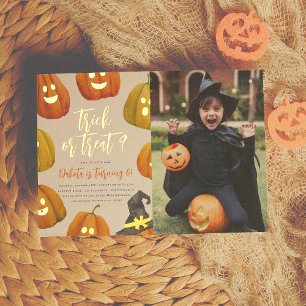 Invitation En Aluminium Gold Foil Trick ou Treat Citrouille Photo Annivers