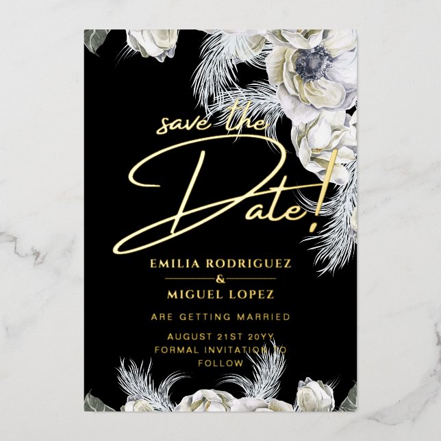 Invitation En Aluminium Gold Foil Tropical Pampas Grass Mariage Date de sa (Recto)