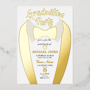 Invitation En Aluminium Gold Foil Tuxedo Suit Graduation Grad Party