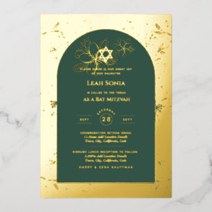 Invitation En Aluminium GOLD FOIL Vert Bat mitzvah Formel Floral
