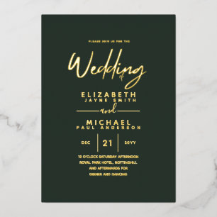 Invitation En Aluminium GOLD FOIL Vert foncé Moderne tout-en-1 Mariage Foi