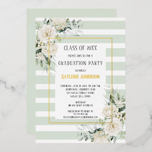 Invitation En Aluminium Gold Foil White Floral Eucalyptus Graduation Party