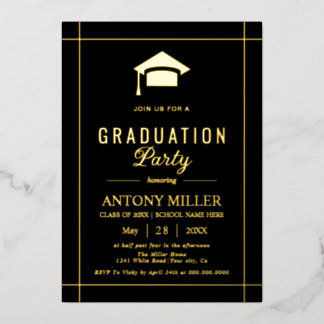 Invitation En Aluminium Gold graduation cap Class Of 2026 black