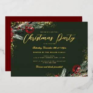 Invitation En Aluminium Gold Green Red Sparkle Foliing fête de Noël