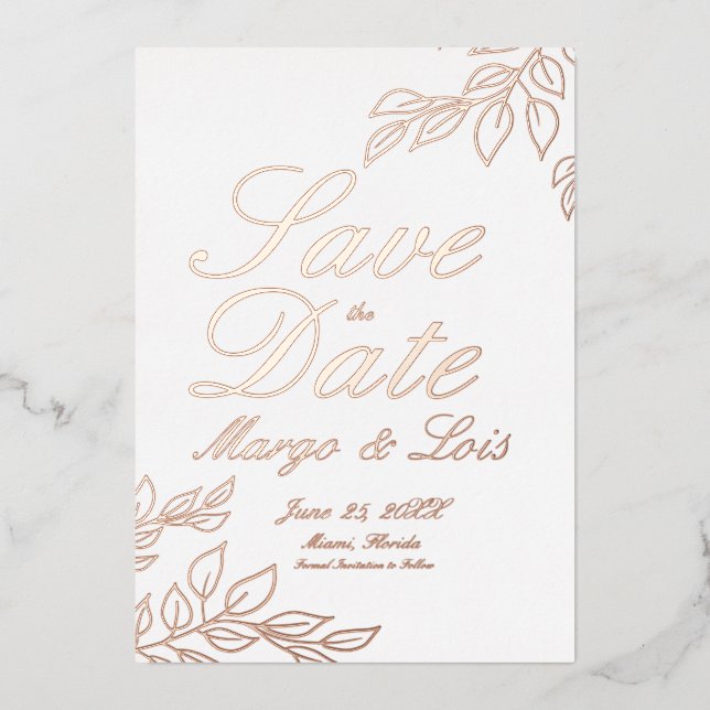 Invitation En Aluminium Gold Leaf Enregistrer la date Pressé Foil Invitati (Recto)