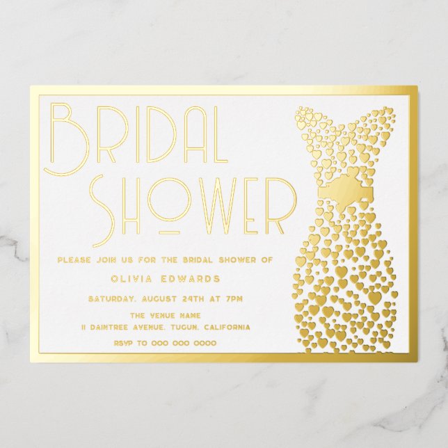 Invitation En Aluminium Gold Mariage Gown Elegant Fête des mariées (Recto)