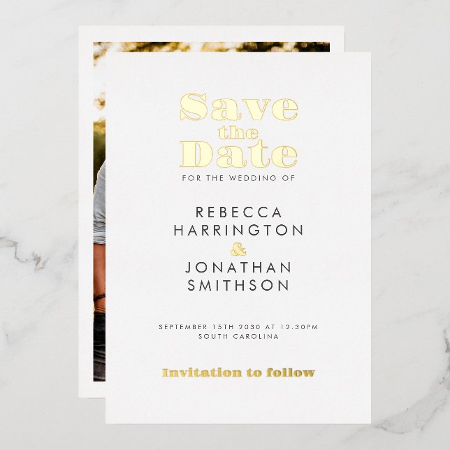 Invitation En Aluminium Gold Minimal Gras Typographie Mariage Enregistrer  (Recto/Verso)