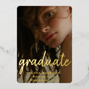 Invitation En Aluminium Gold Modern Typographie 3 Photo Collage Graduation