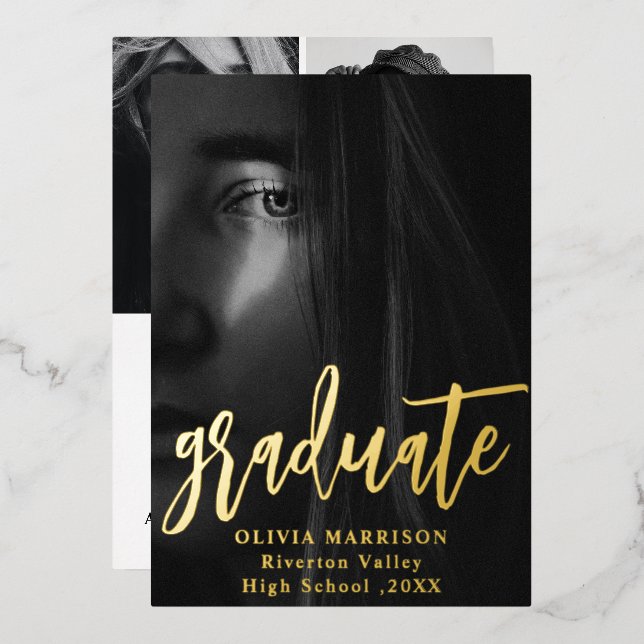 Invitation En Aluminium Gold Modern Typographie Photo Collage Graduation (Recto/Verso)