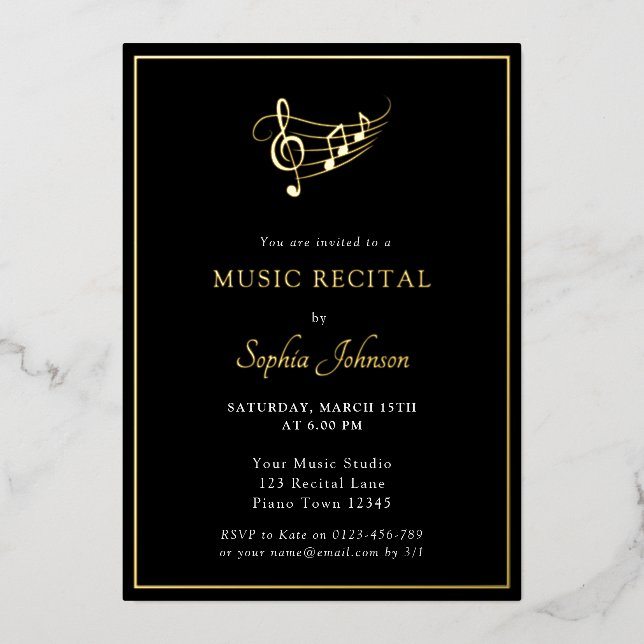 Invitation En Aluminium Gold Music Concert Elegant (Recto)