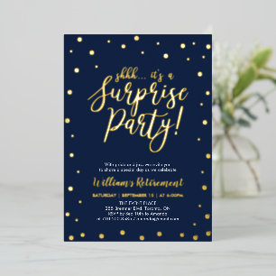 Invitation En Aluminium Gold Navy Blue Confetti Surprise Retraite Party
