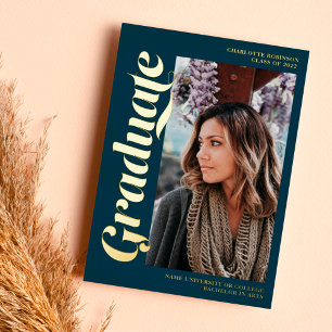 Invitation En Aluminium Gold navy blue graduate script 3