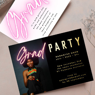 Invitation En Aluminium GOLD Ombré Rose Néon Élégant Grad Photo Fête