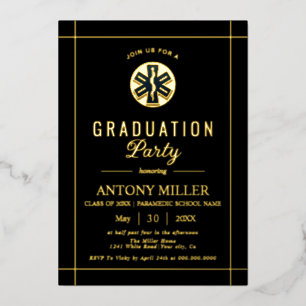 Invitation En Aluminium Gold paramedic EMT Class Of 2025 black graduation