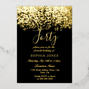 Invitation En Aluminium Gold Parties scintillant Black 40th Birthday Party