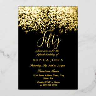 Invitation En Aluminium Gold Parties scintillant Black 50th Birthday Party
