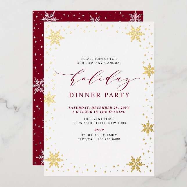 Invitation En Aluminium Gold & Red Modern Noël Soirée de Noël (Recto/Verso)