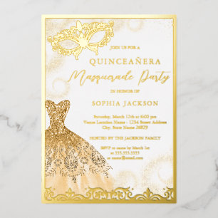 Invitation En Aluminium Gold Robe Masquerade Party Quinceanera