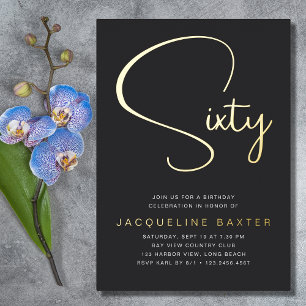 Invitation En Aluminium Gold Script 60e fête d'anniversaire