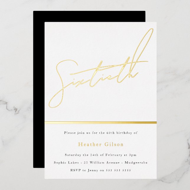 Invitation En Aluminium Gold Script 60e fête d'anniversaire Golden (Recto/Verso)