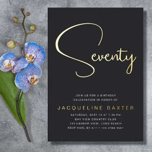Invitation En Aluminium Gold Script 70e fête d'anniversaire